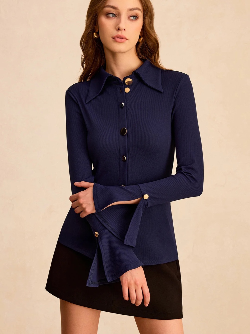 COMMENSE Orbit Button-front Shirt with Flared Sleeve - size Medium